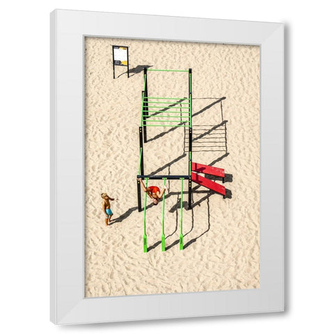 Games on the beach White Modern Wood Framed Art Print by Ignacy, Cembrzynski