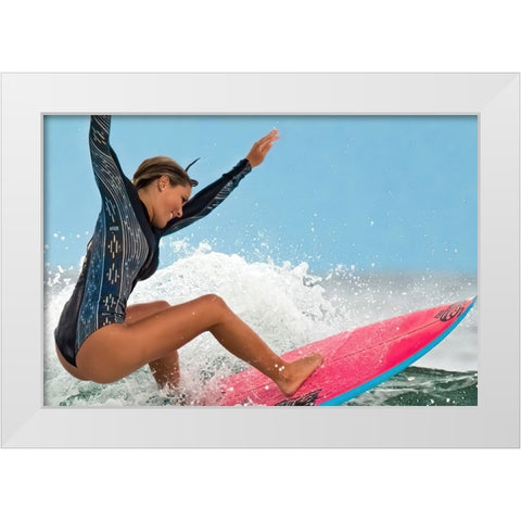 Happy Surfing 1 White Modern Wood Framed Art Print by ranfuchs