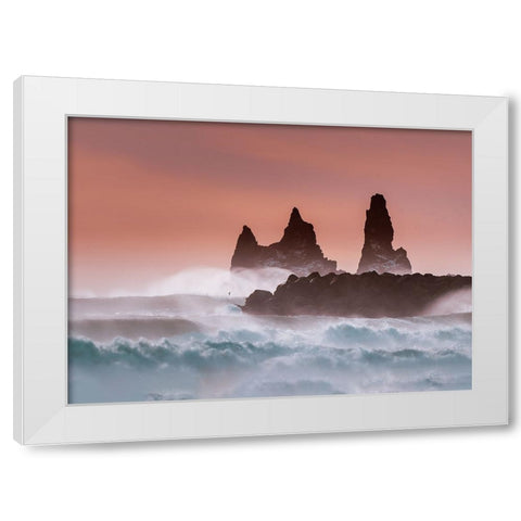 Roaring ocean White Modern Wood Framed Art Print by Dai, Wei David