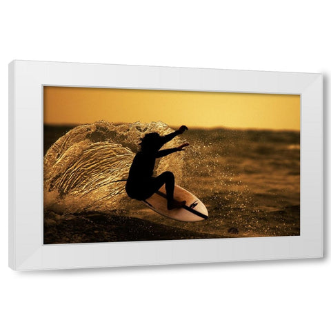 Surfer at sunset White Modern Wood Framed Art Print by Yuval