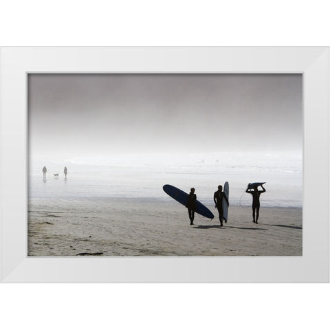 Surfing Time in a Foggy Day White Modern Wood Framed Art Print by Erkmen, Ugur
