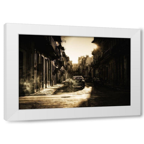 Mystic morning in Havana White Modern Wood Framed Art Print by Akpinar, Baris