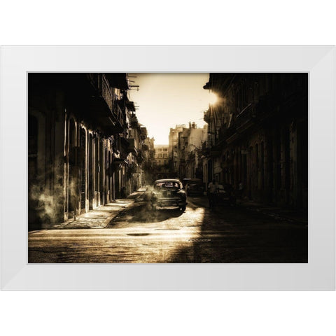 Mystic morning in Havana White Modern Wood Framed Art Print by Akpinar, Baris
