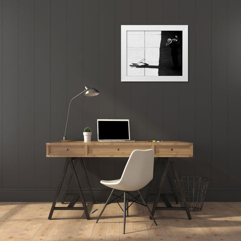 Trombone player White Modern Wood Framed Art Print by Wang, Jian