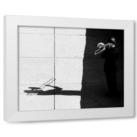 Trombone player White Modern Wood Framed Art Print by Wang, Jian