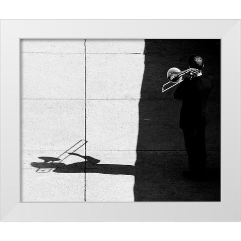 Trombone player White Modern Wood Framed Art Print by Wang, Jian