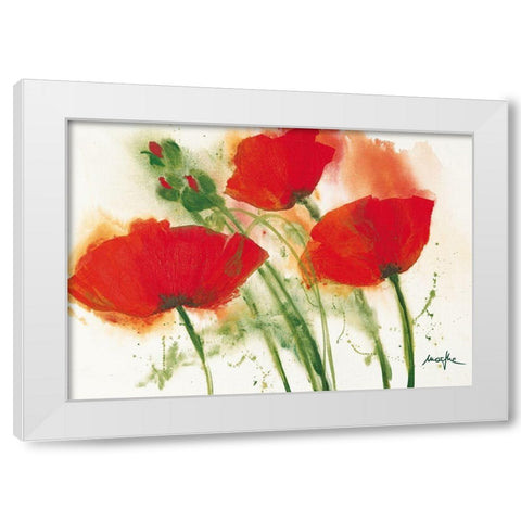 Coquelicots au vent I White Modern Wood Framed Art Print by Marthe