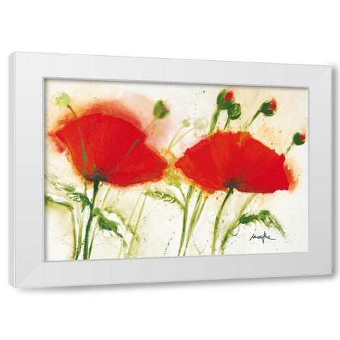 Coquelicots au vent II White Modern Wood Framed Art Print by Marthe