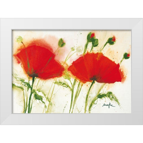 Coquelicots au vent II White Modern Wood Framed Art Print by Marthe