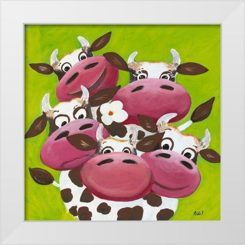 Troupeau White Modern Wood Framed Art Print by NAT