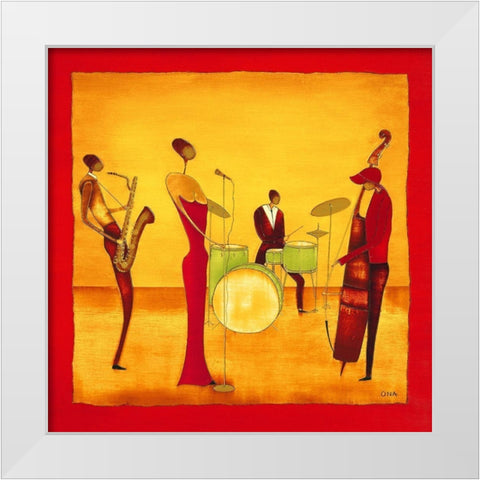 Jazz Band White Modern Wood Framed Art Print by Ona