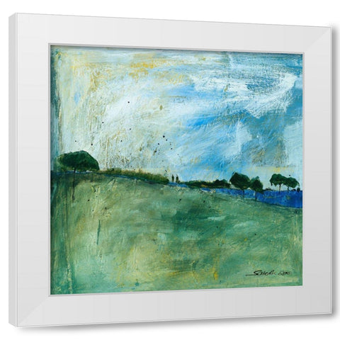 Blue Landscape White Modern Wood Framed Art Print by Scherk, Gabriele