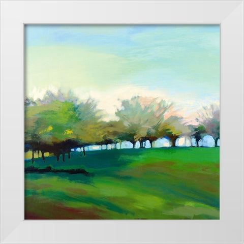 Champs de pommiers White Modern Wood Framed Art Print by Mazur-Devaux, Ewa