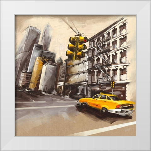 New York - Feu Rouge I White Modern Wood Framed Art Print by Blondel, Sandrine