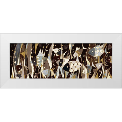 Poissons noir et gris White Modern Wood Framed Art Print by Wentzeis, Martine