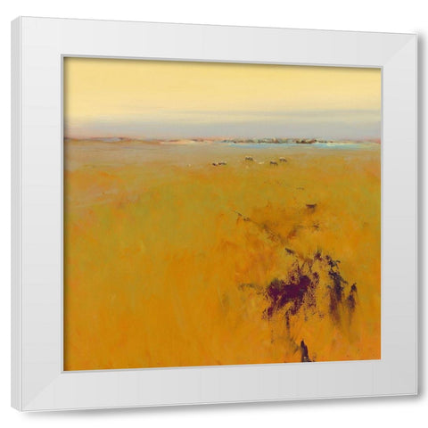 Meadow in warm Colors White Modern Wood Framed Art Print by Groenhart, Jan