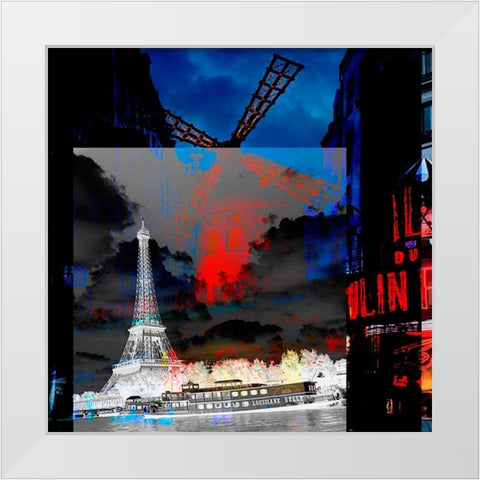 Paris Moulin Rouge White Modern Wood Framed Art Print by Mereditt.f