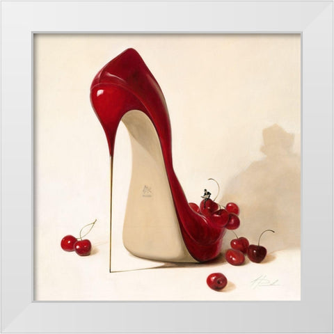 Cherry Love White Modern Wood Framed Art Print by Panasenko, Inna