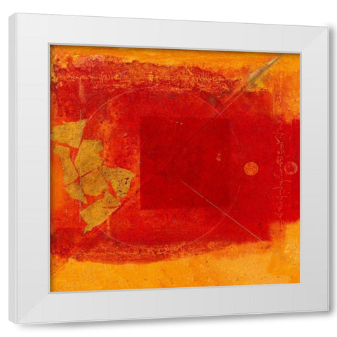 Red square with circle and gold White Modern Wood Framed Art Print by van Marissing, Louis