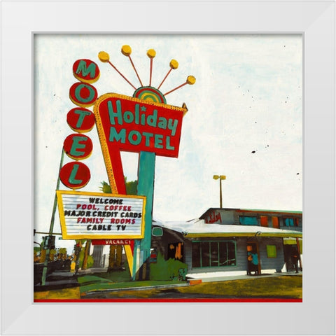 Holiday Motel - Miami Highway White Modern Wood Framed Art Print by Olukman, Ayline