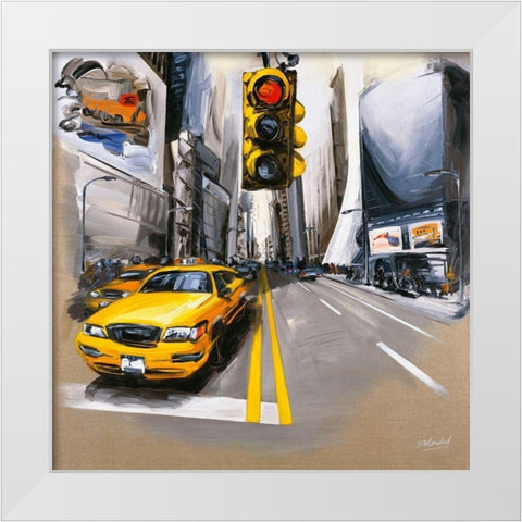 New York - Feu Rouge II White Modern Wood Framed Art Print by Blondel, Sandrine