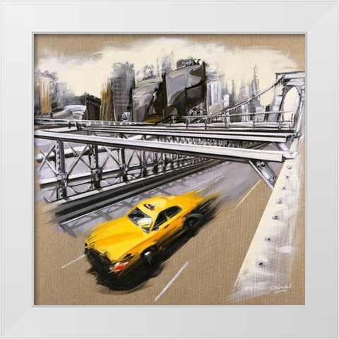 New York - Brooklyn Bridge White Modern Wood Framed Art Print by Blondel, Sandrine