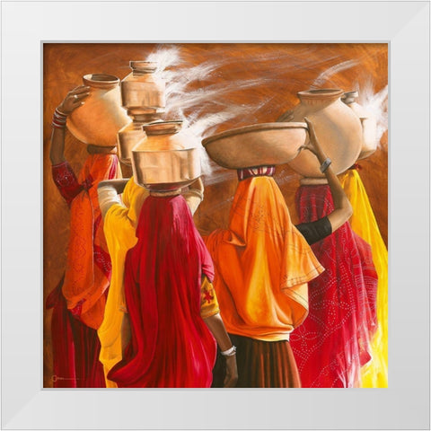 Saris White Modern Wood Framed Art Print by Cazal, Cedric