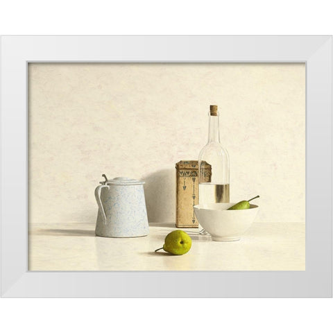 Two Pears-Bottle-Can and Jug White Modern Wood Framed Art Print by de Bont, Willem