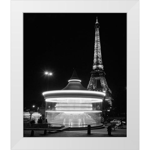 Eiffel Tower Merry Go Round White Modern Wood Framed Art Print by Butcher, Dave