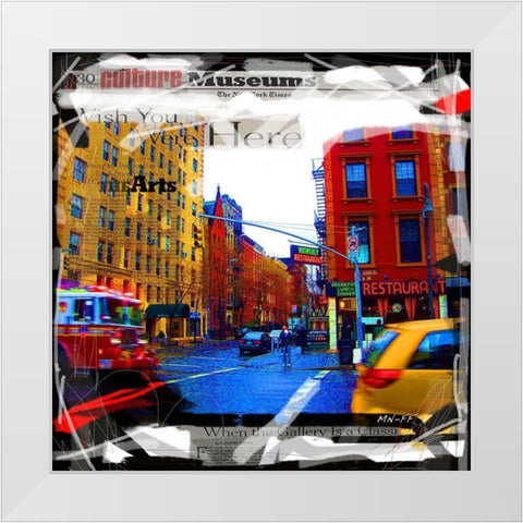 Camion de pompier New York White Modern Wood Framed Art Print by MN.FF
