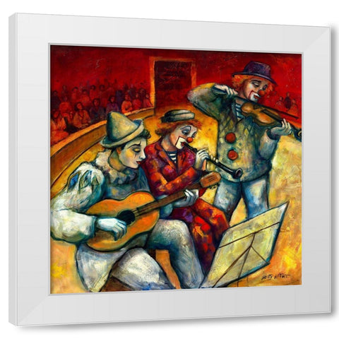 Les clowns musiciens White Modern Wood Framed Art Print by Wittwe, Betty