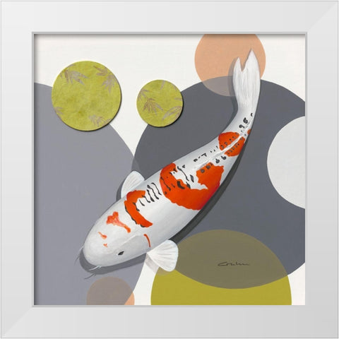 Koi Harmony Doitsu Kujaku White Modern Wood Framed Art Print by Gruhn, Nicole