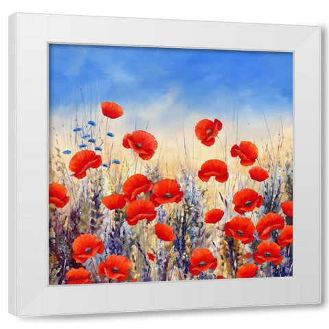Sunset Poppies White Modern Wood Framed Art Print by Mayes, Hilary