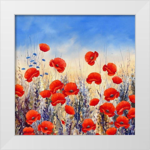 Sunset Poppies White Modern Wood Framed Art Print by Mayes, Hilary
