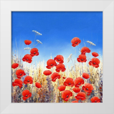 Dancing Poppies White Modern Wood Framed Art Print by Mayes, Hilary