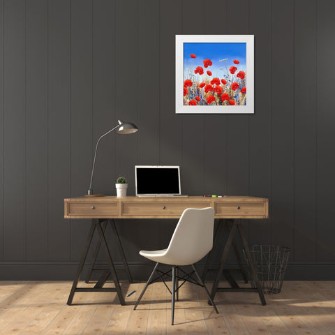 Poppy Meadow II White Modern Wood Framed Art Print by Mayes, Hilary
