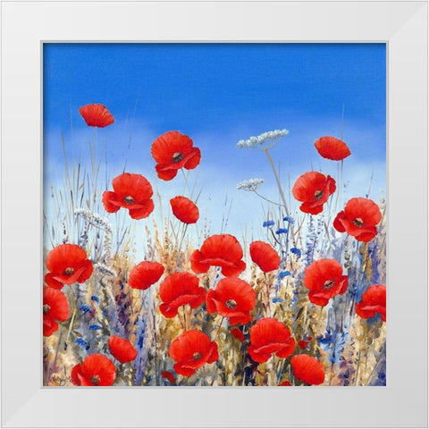 Poppy Meadow II White Modern Wood Framed Art Print by Mayes, Hilary