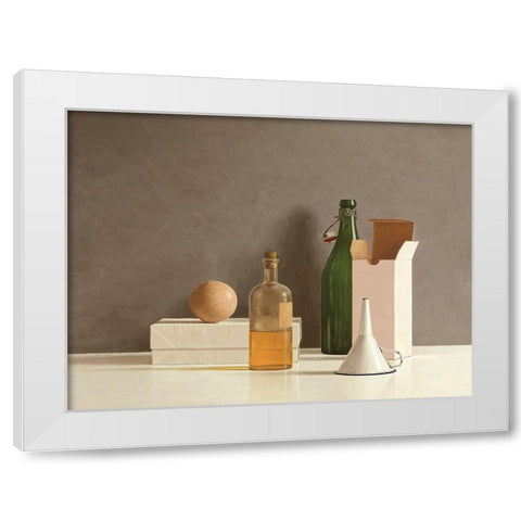 Still Life with Wooden Ball White Modern Wood Framed Art Print by de Bont, Willem