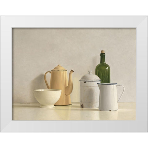 Still Life with yellow Coffeepot White Modern Wood Framed Art Print by de Bont, Willem