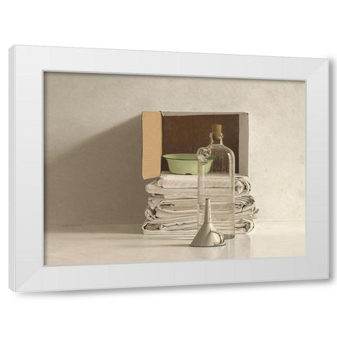 Cloths-Box-Bottle-Bowl and Funnel White Modern Wood Framed Art Print by de Bont, Willem
