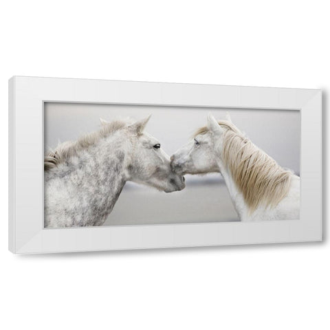 The First Kiss White Modern Wood Framed Art Print by Llovet, Jorge