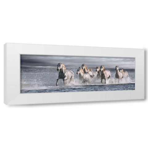 Horses Running at the Beach White Modern Wood Framed Art Print by Llovet, Jorge