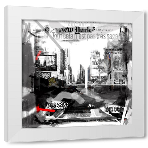 Taxi Times Square White Modern Wood Framed Art Print by MN.FF