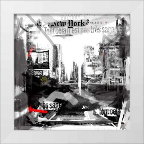 Taxi Times Square White Modern Wood Framed Art Print by MN.FF