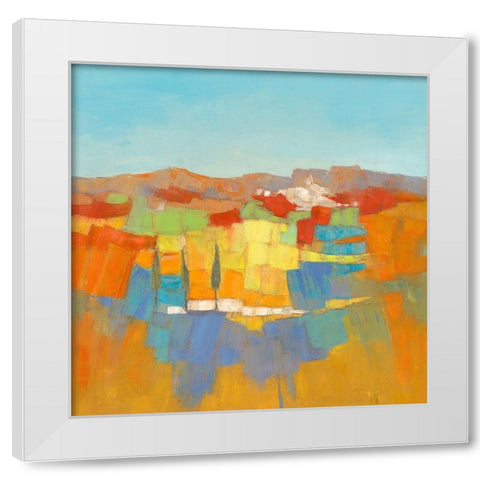 Le village aux 3 cypres White Modern Wood Framed Art Print by Pivier-Attolini, Regine