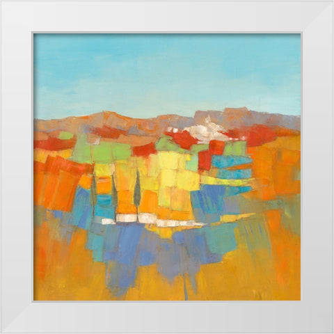 Le village aux 3 cypres White Modern Wood Framed Art Print by Pivier-Attolini, Regine