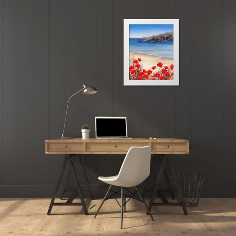 Poppies by the Sea White Modern Wood Framed Art Print by Mayes, Hilary