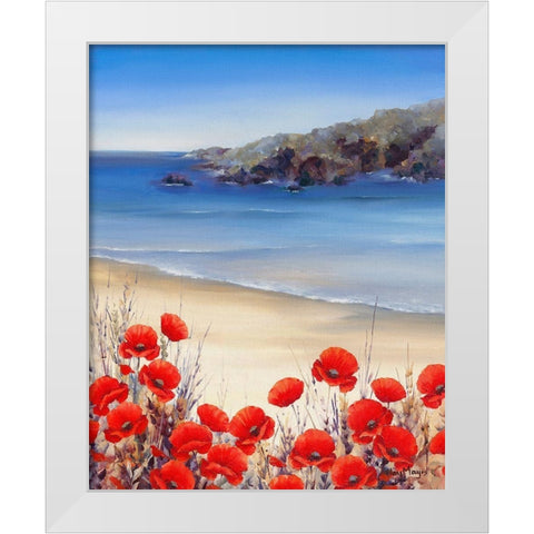 Poppies by the Sea White Modern Wood Framed Art Print by Mayes, Hilary