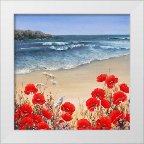 Poppy Tides White Modern Wood Framed Art Print by Mayes, Hilary