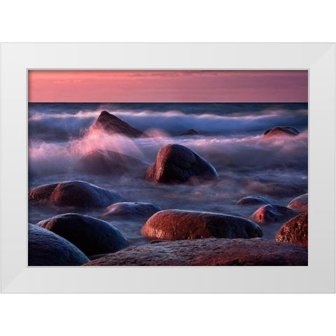 Ruegen Brandung White Modern Wood Framed Art Print by Ernemann, Lothar